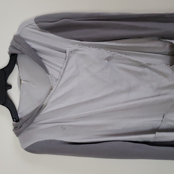 Free People Gray Drippy Linen Asymmetrical Snap Jacket with Hood oversiz… - Picture 3 of 10
